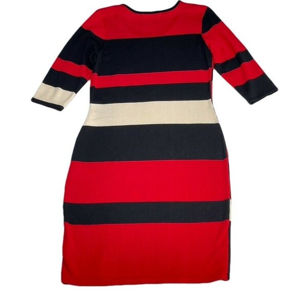 Danny And Nicole Womens L Colorblock Striped Dress Red Black Beige Rayon Blend - Picture 2 of 10